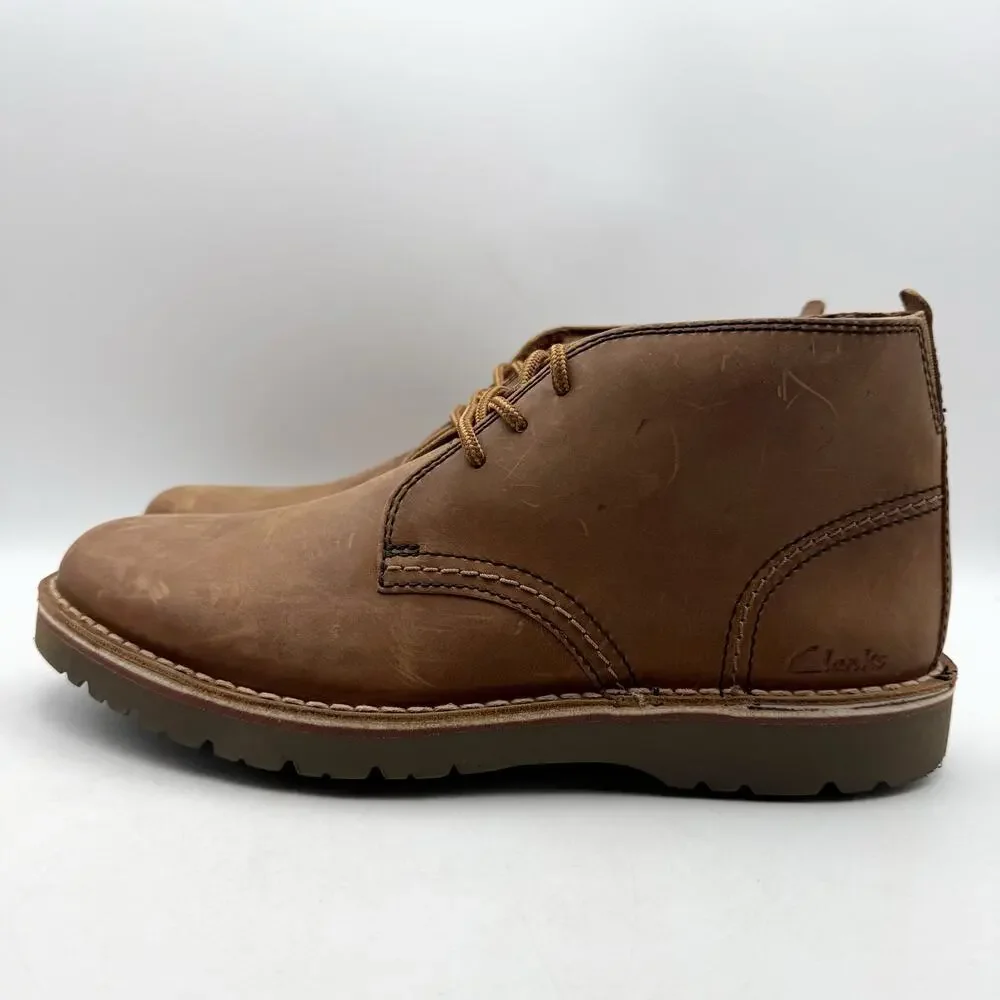 Clarks Mens Eastridge Mid Ankle Boots US 8.5 Wide EU 41.5 Brown Leather EUC